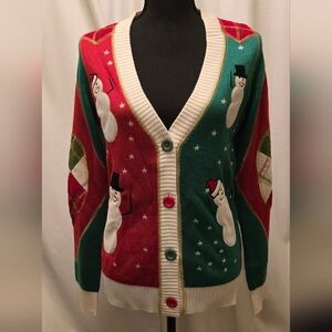 Tipsy Elves Snowman Cardigan M